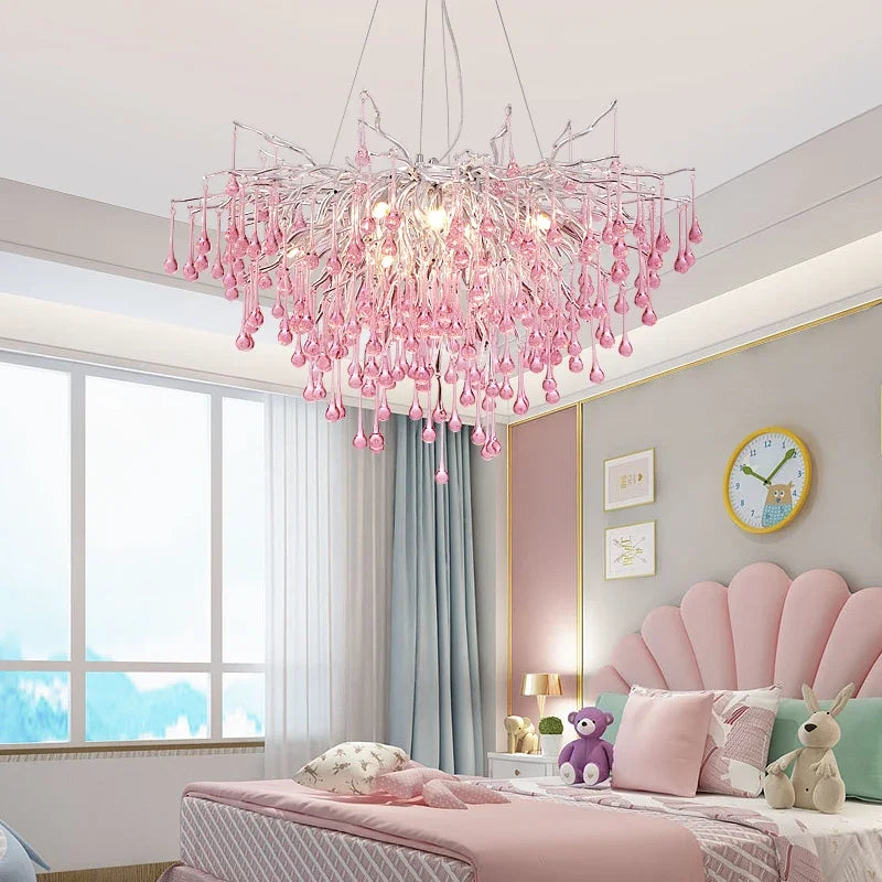 Axyaa Pink Crystal Chandelier for Children's Room Luxury Decor
