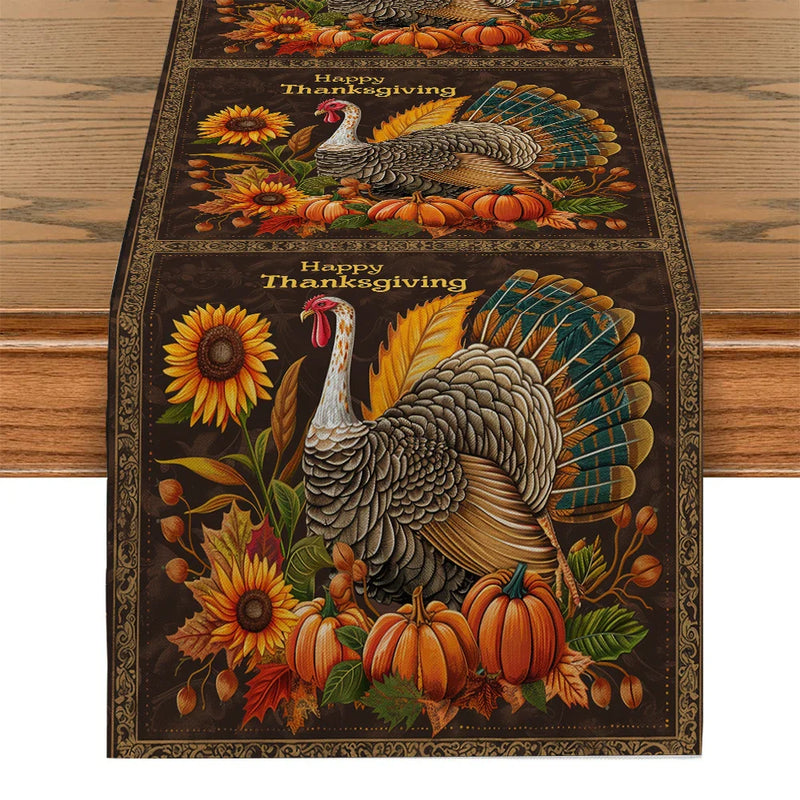 Fall Turkey Pumpkin Table Runner by Axyaa: Thanksgiving Dining Coffee Wedding Decor