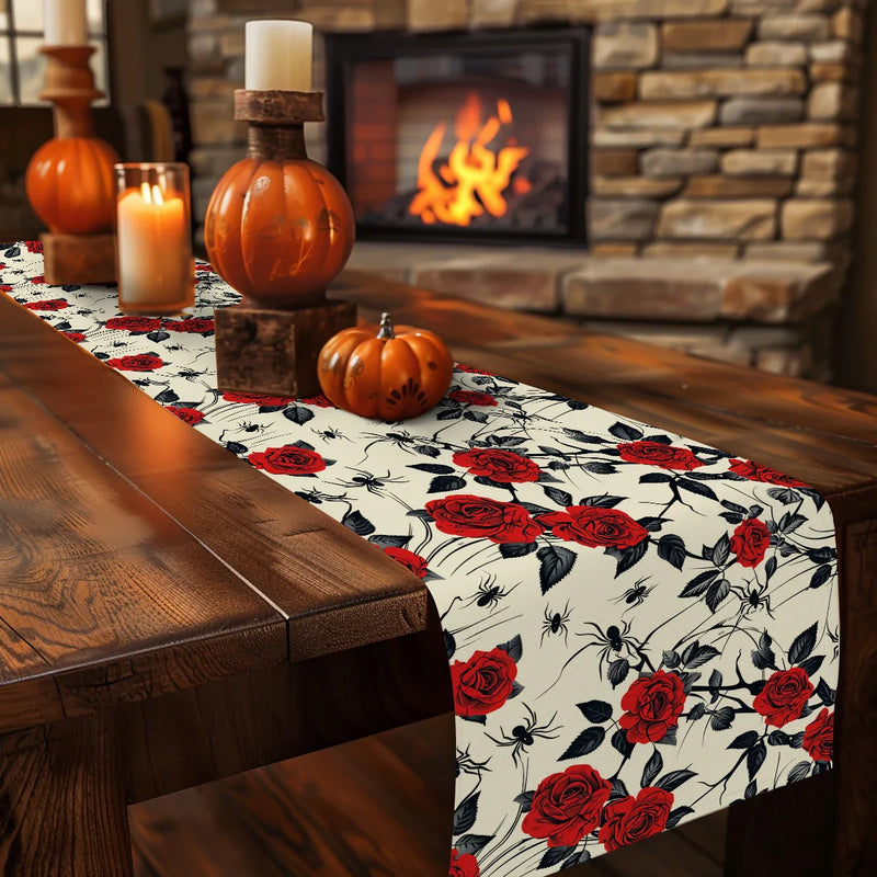 Halloween Rose Table Runner by Axyaa: Festive Farmhouse Decor for Parties & Weddings