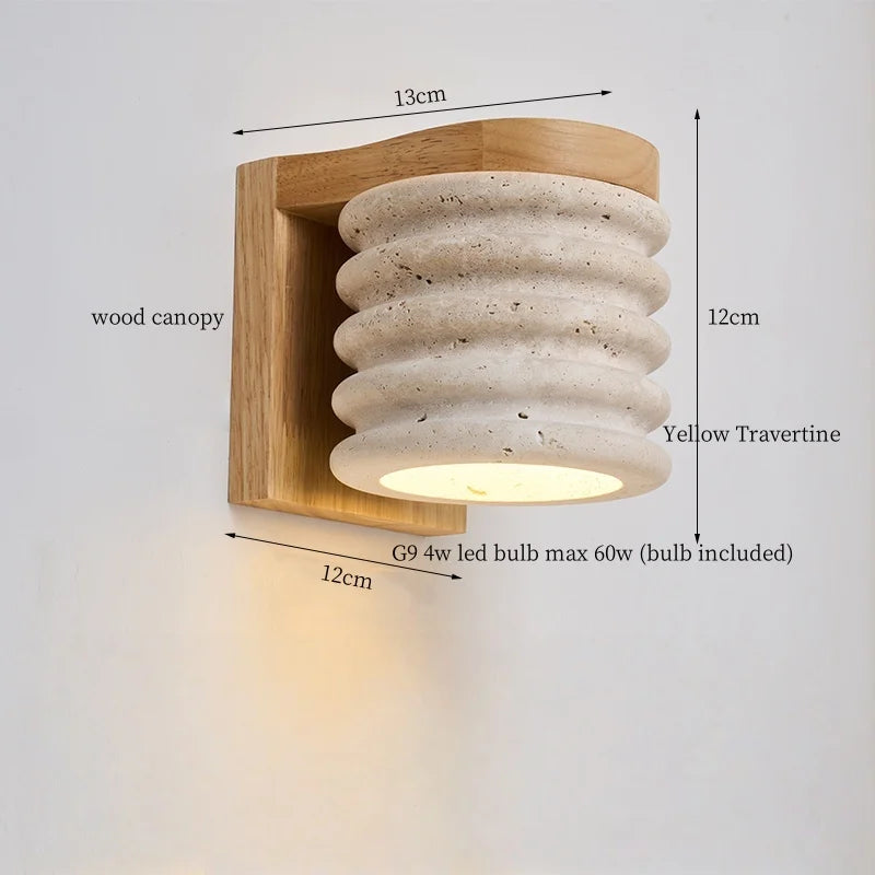 Axyaa Yellow Travertine LED Wall Sconce - Mid Century Modern Button Switch Stair Light