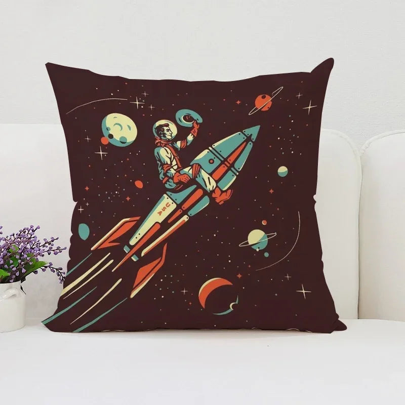 Axyaa Rocket Astronaut Cushion Cover 45*45 Home Decor Pillowcases