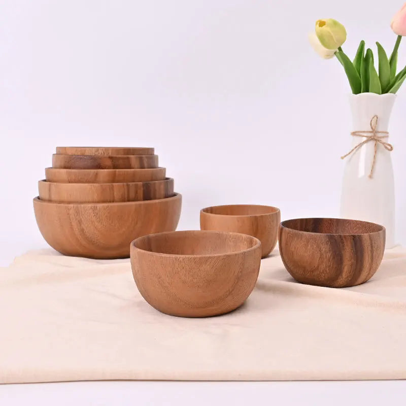 Axya Wooden Japanese Salad Bowl Handmade Tableware Mixing Bowls Kitchen Container