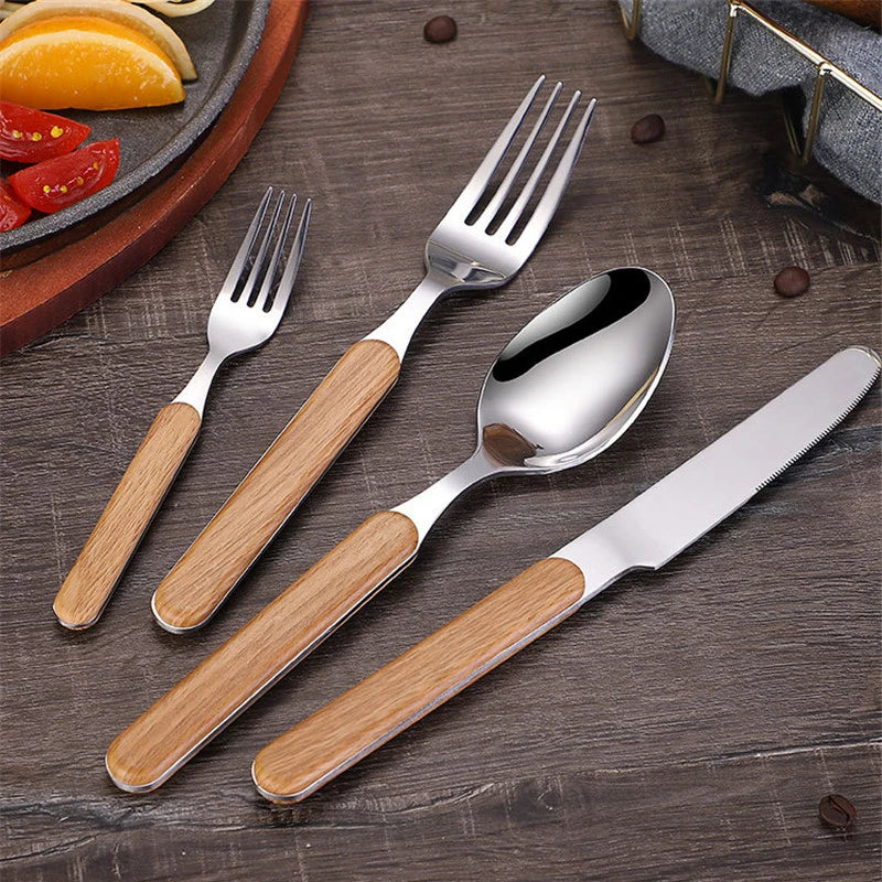 Axyaa Stainless Steel Cutlery Set with Wooden Handle - Western Dinnerware Gift