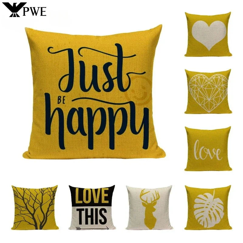 Axyaa Yellow Geometric Linen Pillow Case 45*45cm