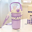 Axyaa Kawaii Thermal Straw Water Bottle - Stainless Steel, Keep Drinks Hot/Cold, Cute Design & Durable
