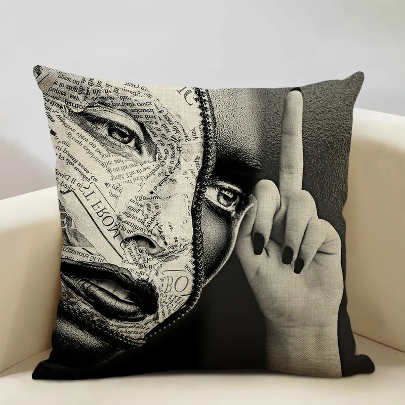 Nordic Print Linen Cushion Cover, Black and White Decor Pillowcase for Sofa by Axyaa