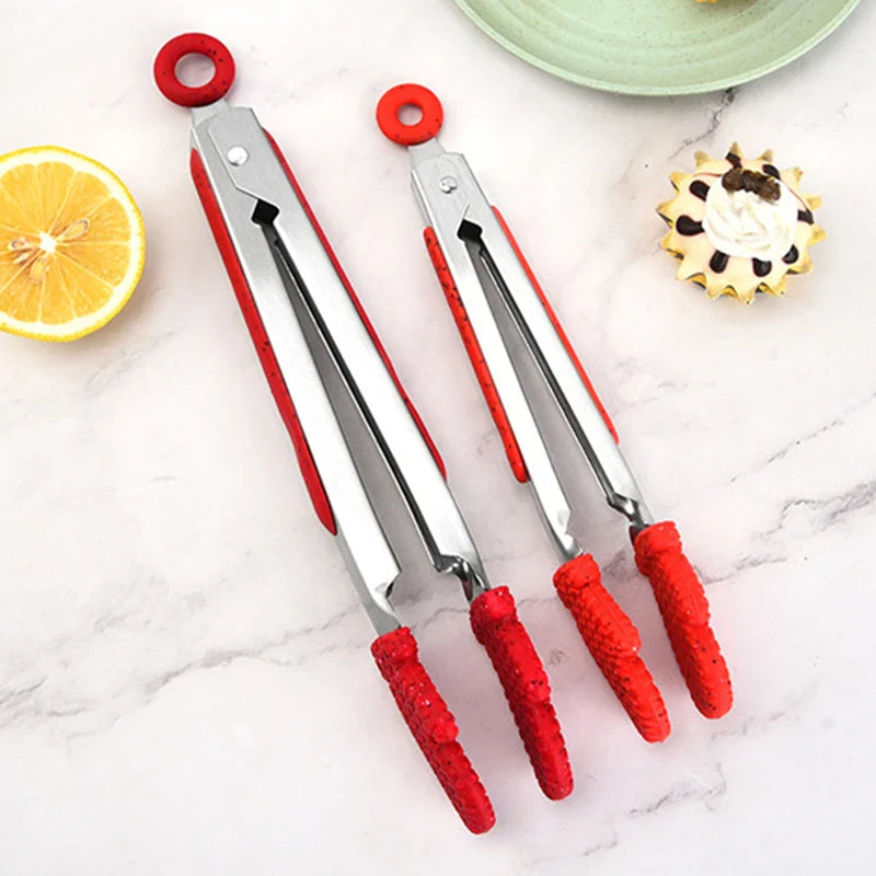 Axyaa Christmas Style Silicone BBQ Tongs - Kitchen Cooking Essential