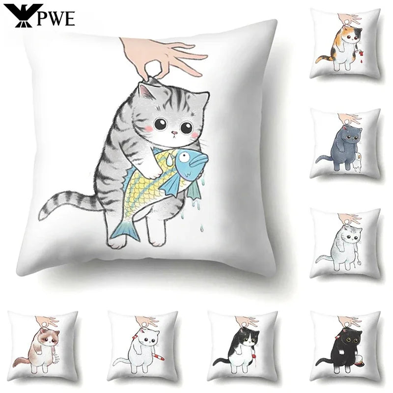 Cute Cat Cushion Cover by Axyaa: Cartoon Pets Pillow Case for Home Sofa Decor