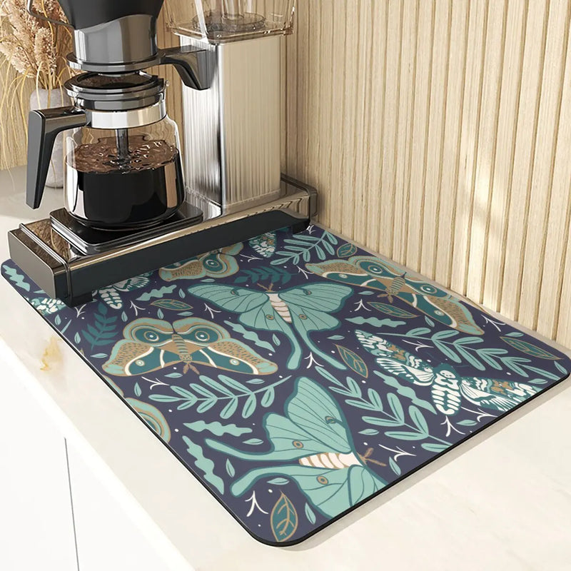 Butterfly Print Table Mat Coaster Set by Axyaa: Kitchen Accessories Absorbent Drying Mat