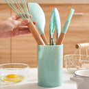 Axyaa 12PCS Silicone Kitchen Utensils Set with Wooden Handle - Non-Stick Cookware & Egg Beaters