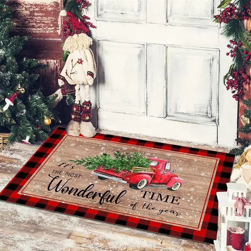 Christmas Dwarf Print Floor Mat for Living Room and Balcony Decoration by Axyaa