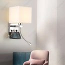 Axyaa LED Fabric Lampshade Wall Light with USB Charging Port & Adjustable Angle