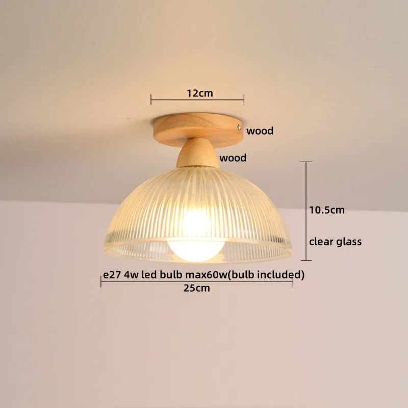 Axyaa Glass Wood LED Ceiling Lights Modern Plafondlamp for Living Room & Corridor