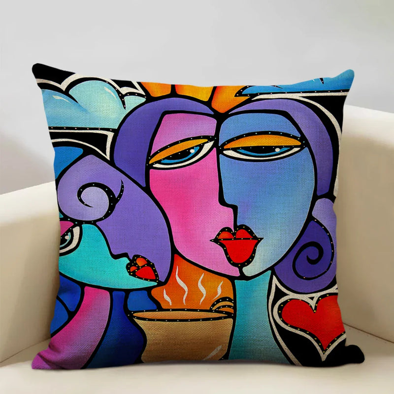 Nordic Style Abstract Painting Girl Cushion Cover by Axyaa