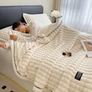 Axyaa Luxe Double Layer Faux Rabbit Fur Throw: Soft & Warm White Striped Blanket