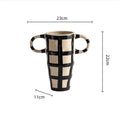 Axyaa Geometric Check Pattern Ceramic Vase with Handle for Home Decoration