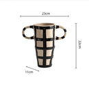 Axyaa Geometric Check Pattern Ceramic Vase with Handle for Home Decoration