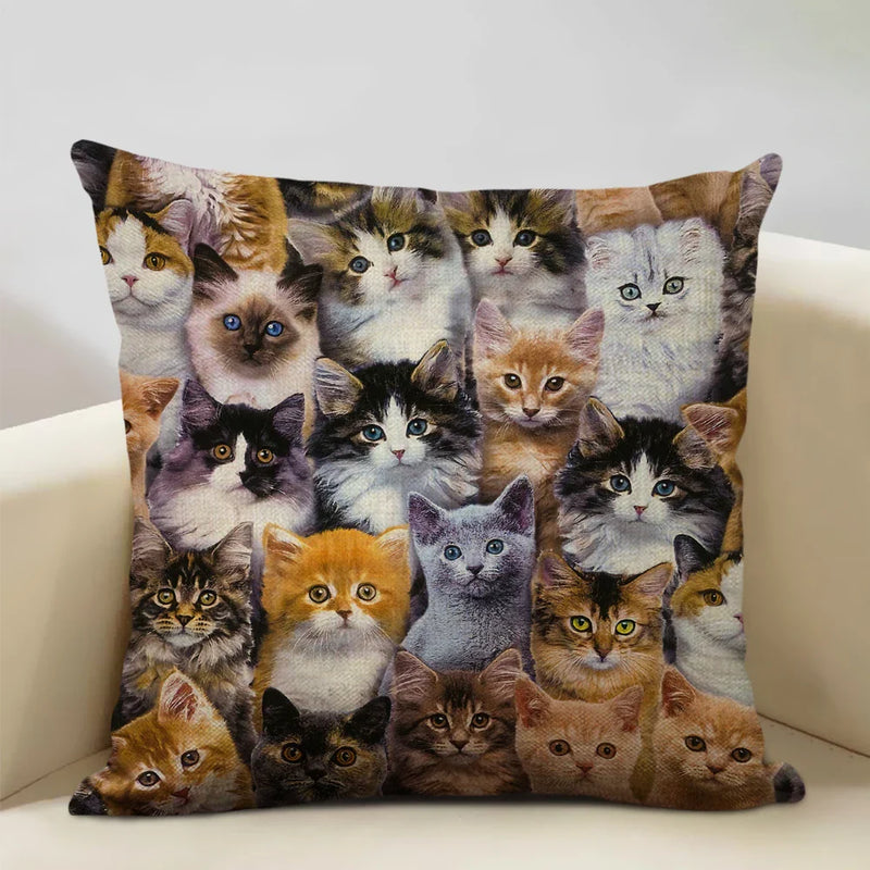 Axyaa Cat and Dog Pattern Cushion Cover 45x45cm Linen Square Pillowcase