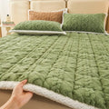 Axyaa Warm Coral Fleece Mattress Pad - Double Bed Solid Color Winter Blanket