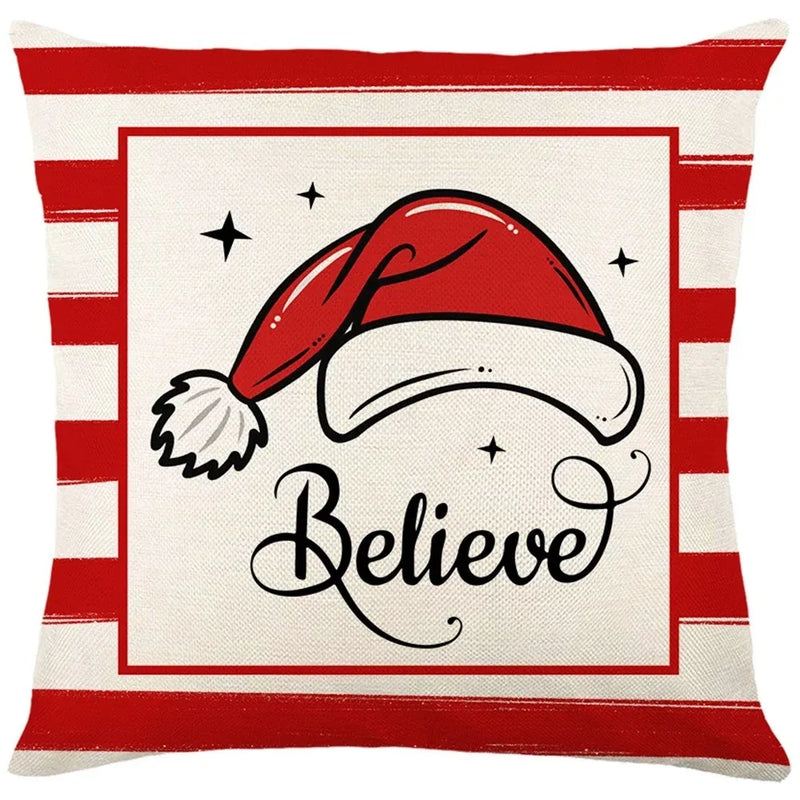Axyaa Christmas Party Santa Dwarf Print Pillow Cover