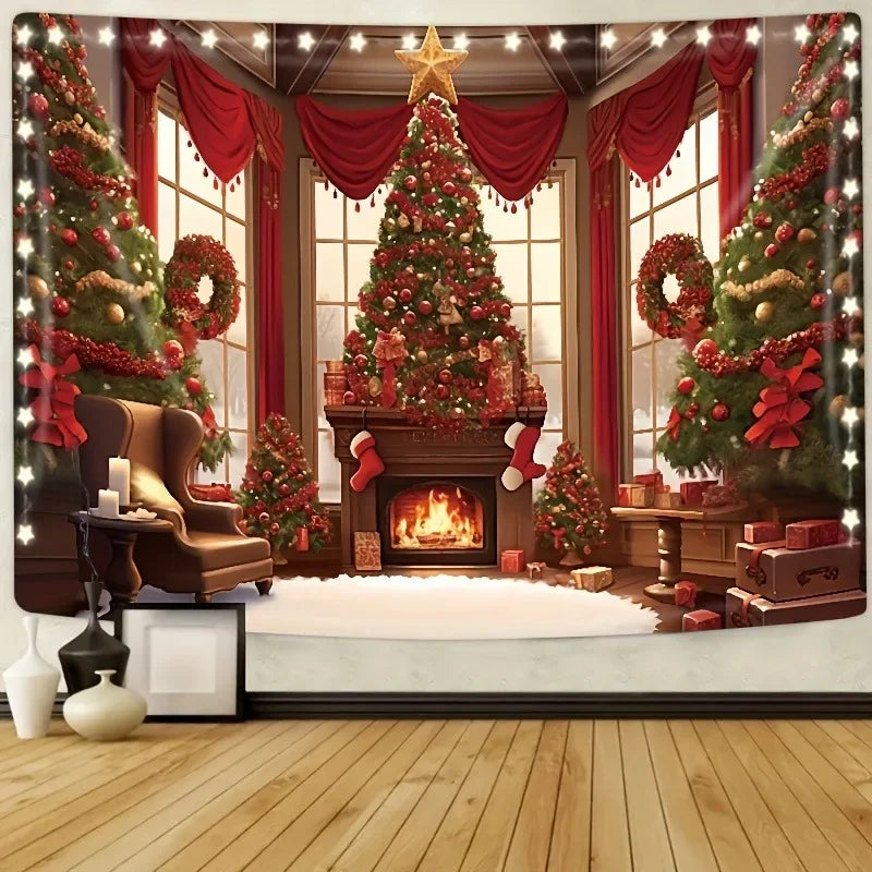 Christmas Day Party Background Cloth Tree Wall Tapestry for Home & Outdoor Photography by Axyaa