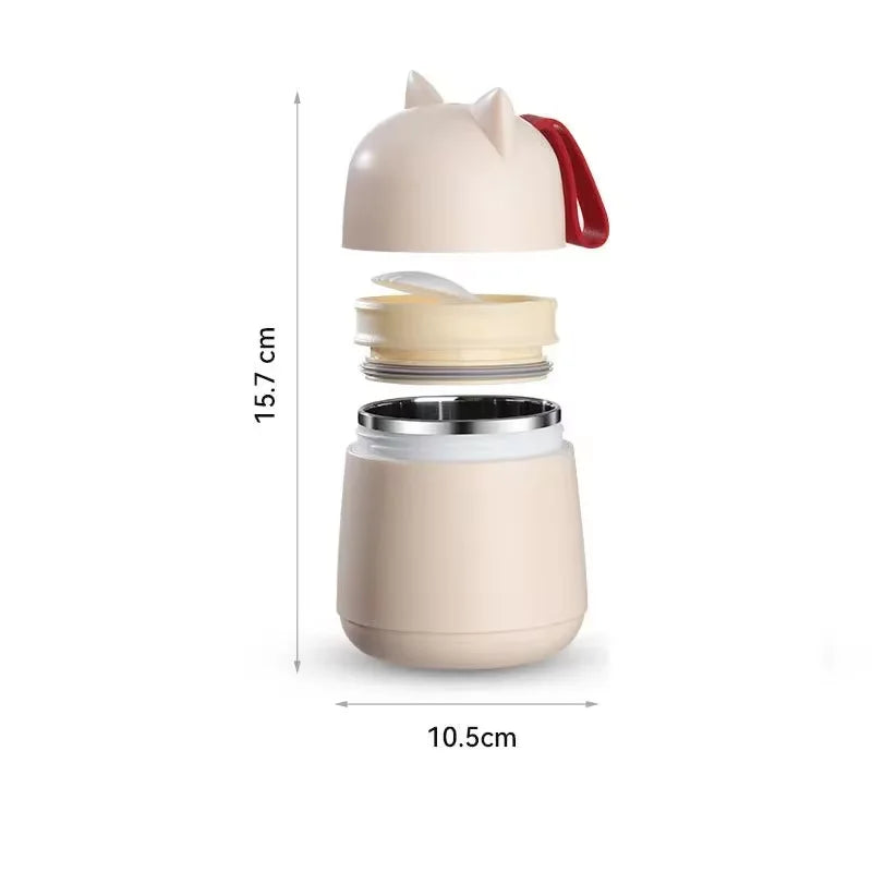 Axyaa Cat Ear Soup Cup with Spoon - Leak-proof & Portable Breakfast Cup