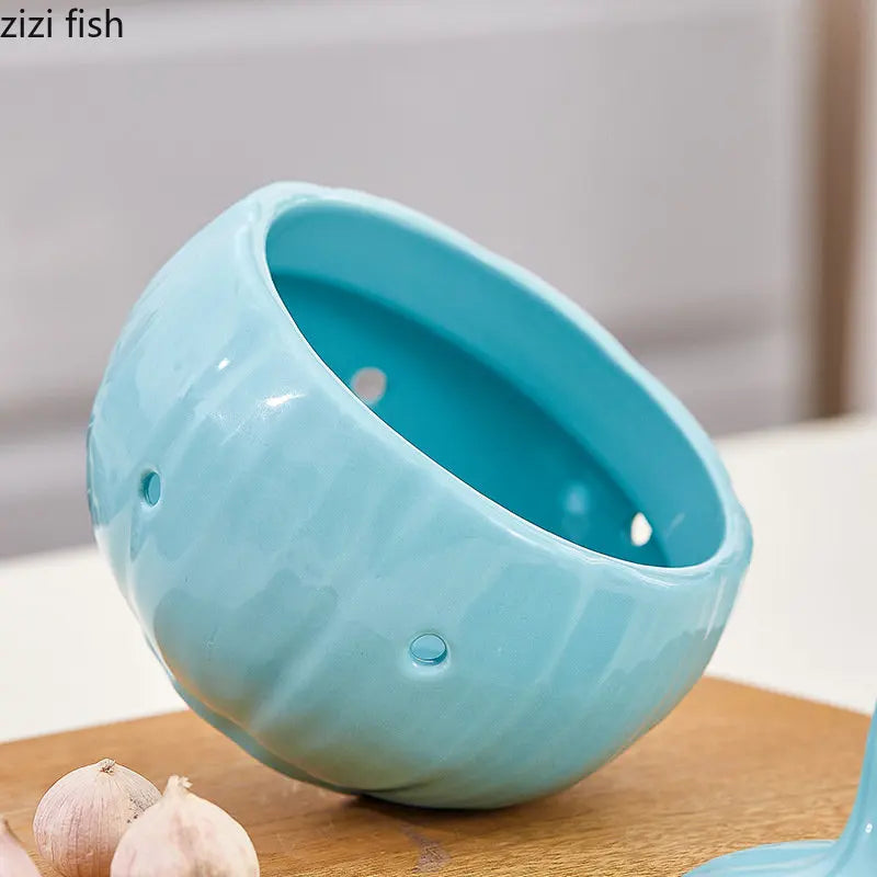 Axya Ceramic Onion Jar Kitchen Container for Garlic Ginger Storage.