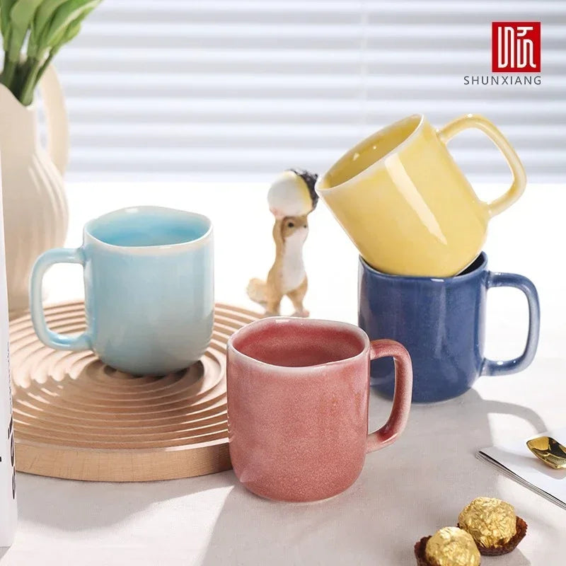 Axyaa 440ml Ceramic Coffee Mug with Handle, Solid Color Irregular Cup Home Breakfast Oat Cup