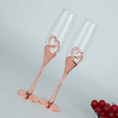 Axyaa Rose Gold High-Footed Champagne Glass Set with Heart-Shaped Diamond Crystal