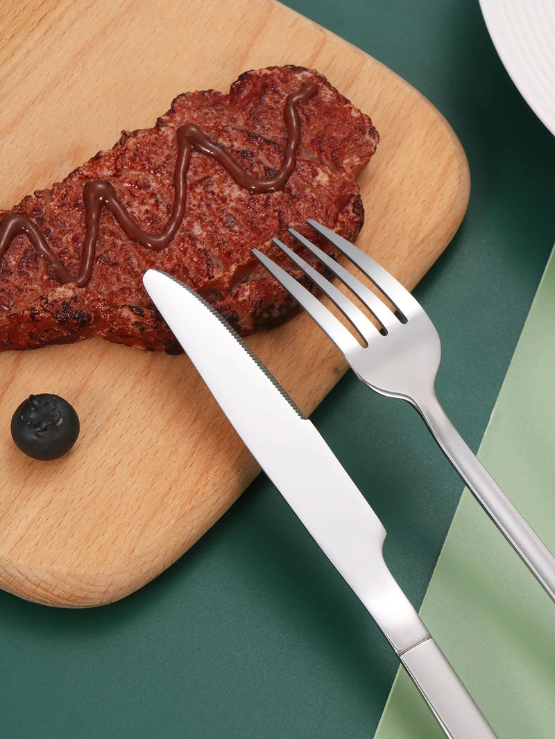 Axyaa Stainless Steel Knight Tableware Set: Steak Knife, Dessert Fork & Spoon