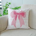 Axyaa Pink Bow Embroidery Flannel Pillowcase - Soft Polyester Sofa Cushion Cover