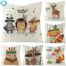 Axyaa Lovely Animals Linen Cushion Cover - Cute Bear Fox Deer Print