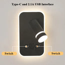 Axyaa USB Interface Dimmable LED Wall Lamp With Switches, Modern Metal Body & Acrylic Lampshade