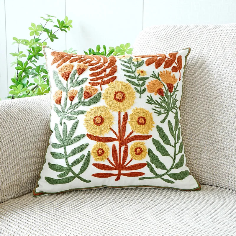 Axyaa Wild Floral Plant Embroidery Pillow Cover, 45x45cm, Country Style