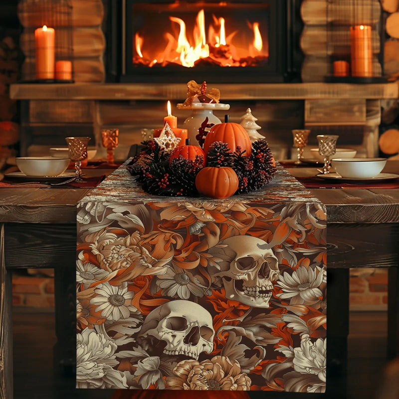 Axyaa Flower Skull Table Runner for Festive Dining Decor