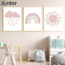 Axyaa Rainbow Sun Moon Star Nursery Canvas Painting - Nordic Kids Room Decor