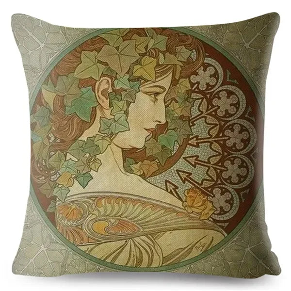 Beige Art Nouveau Gallery Cushion Cover for Home Decor - Axyaa
