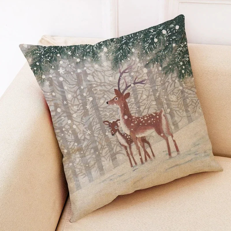 Axyaa Winter Animal Cartoon Linen Pillowcase for Car and Living Room Decor