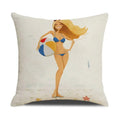 Axyaa Summer Farmhouse Linen Pillow Cover 45x45cm Beach Vacation Home Decor