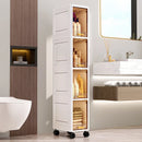 Axyaa Slim Storage Cabinet, 5-Tier Rolling Organizer, Space-Saving Shelf White