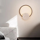Axyaa Natural Stone LED Wall Light Round Dark Wood Dimmable Indoor Sconce