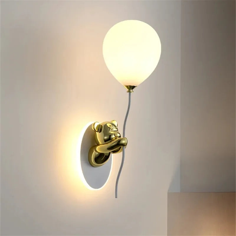 Axyaa Bear Balloon Wall Light: Kawaii Cartoon Children's Room Bedroom Lamp