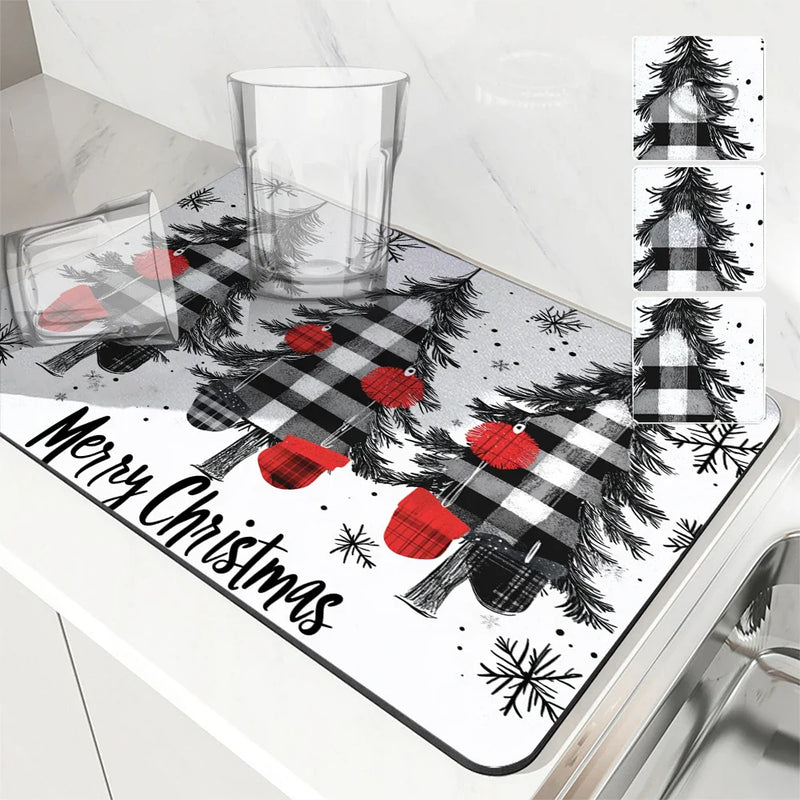 Axyaa Christmas Tree Fir Absorbent Draining Mat for Quick Drying in Kitchen and Bathroom