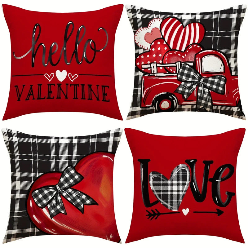 Axyaa Truck Bow Love Plaid Sofa Cushion Cover Sweet Romantic Home Decoration