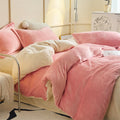 Axyaa Solid Flannel Bedding Set, Reversible Fleece Duvet Cover and Cozy Sheet with Pillowcases