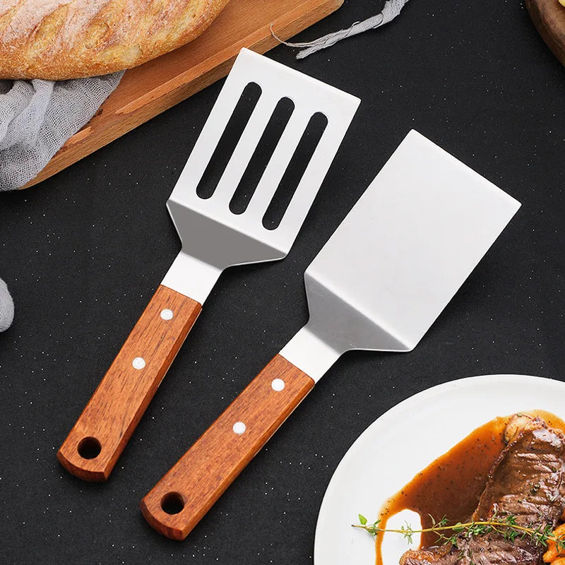 Axyaa Stainless Steel Wooden Handle Cooking Spatula Steak Pancake Frying Shovel
