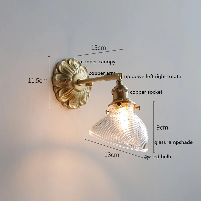 Axyaa Smoke Gray Glass LED Wall Sconce with Adjustable Copper Arm