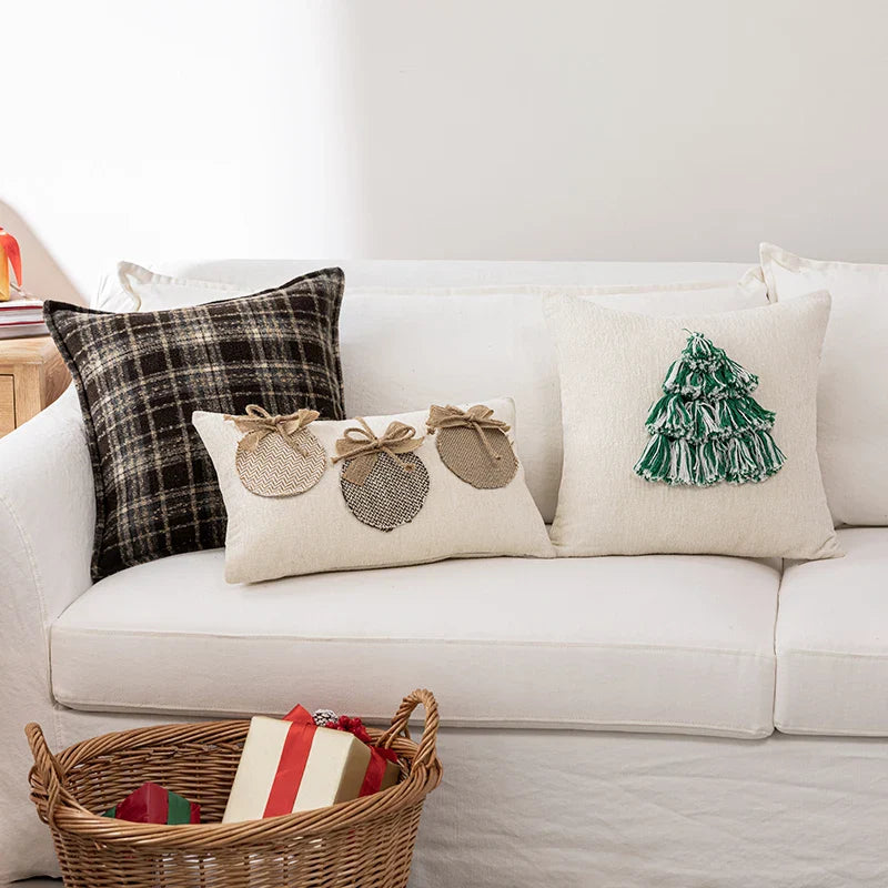 Axyaa Christmas Cushion Cover with Candy Cane Pattern & Tassels