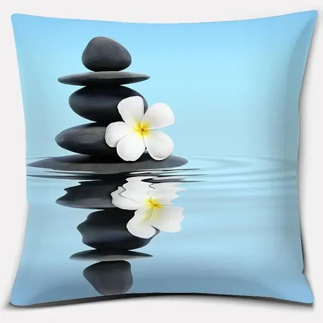 Buddha Zen Stone Flower Pillow Case for Home Office Decor Sofa Cushion Cover.
