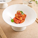 Axyaa White Ceramic High Footed Plate: Elegant Tableware for Molecular Cuisine & Desserts.